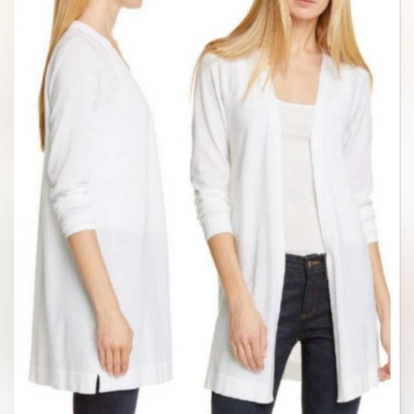 Eileen Fisher Simple Open Front Long Sleeves Cardigan In Ivory White Size XL - Picture 15 of 15